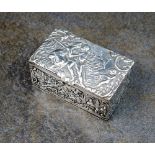 A late 18th century German silver snuff box, each panel with embossed figural scenes, 5cm wide,