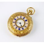 A lady's late 19th century 18ct gold and enamel half hunter fob watch,