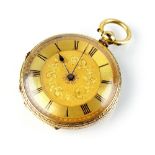 A lady's fob watch, the decorative champagne coloured dial with black Roman numerals,