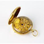 A Lady's continental full hunter fob watch, the decorative gold dial with flower and leaf motif,
