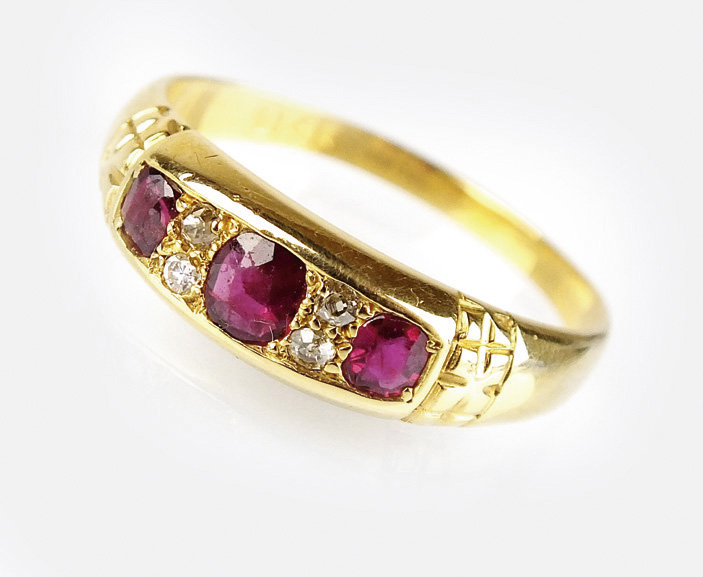 An 18ct gold Edwardian ruby and diamond ring,