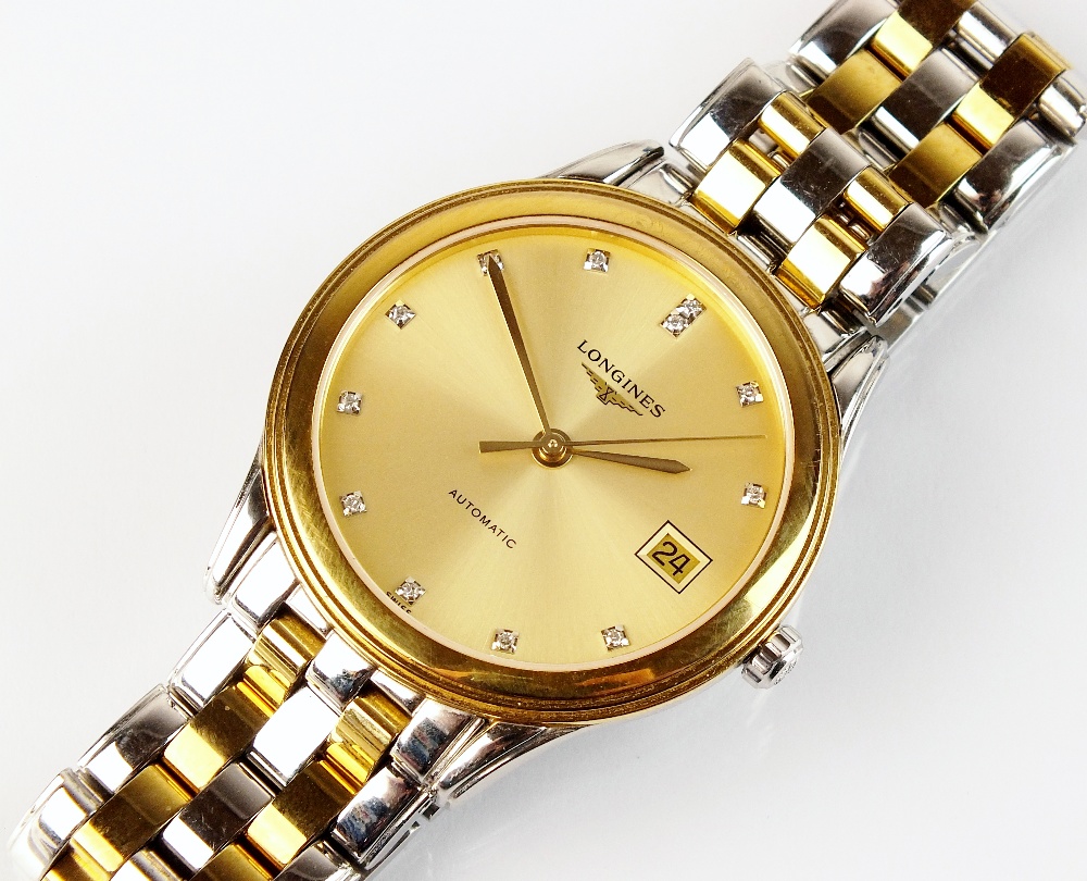 A Gentleman's Longines Flagship Automatic yellow metal and stainless steel bracelet watch,