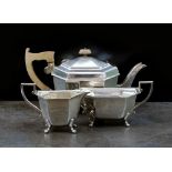 An Art Deco three piece silver tea service, Emile Viner, Sheffield 1938,