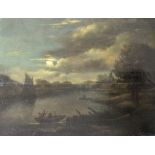 Follower of Aert Van Der Neer (1603-1677)
Moonlit river with a boat in the foreground and figures