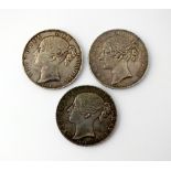 Three Victoria crowns, dated 1844, young head, ref S.