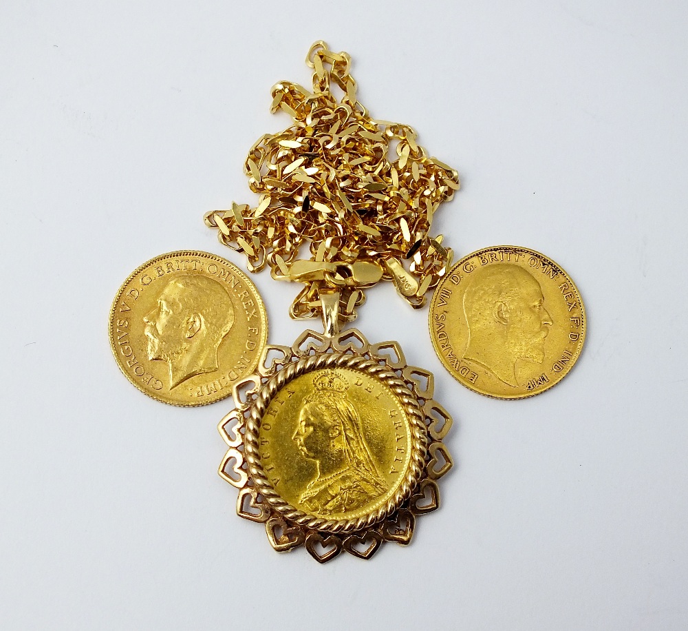 Three assorted half sovereigns, comprising; Victoria Jubilee head shield back, dated 1887, - Image 2 of 2