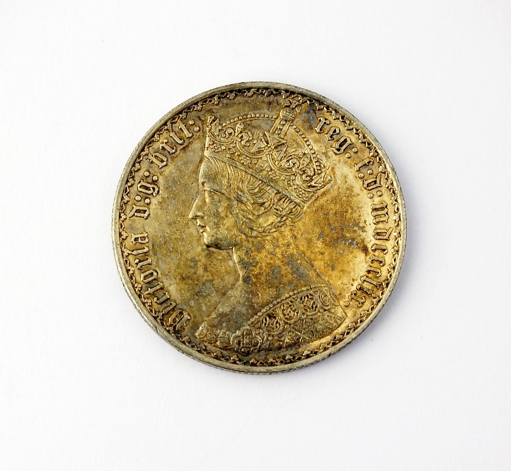 A Victoria Gothic florin, dated 1859, young head, ref S.