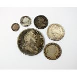 A William III crown, dated 1696, together with a Queen Anne sixpence, dated 1711,