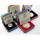 Fourteen Elizabeth II silver proof coins, comprising; four £5, four crowns, £2, three £1,