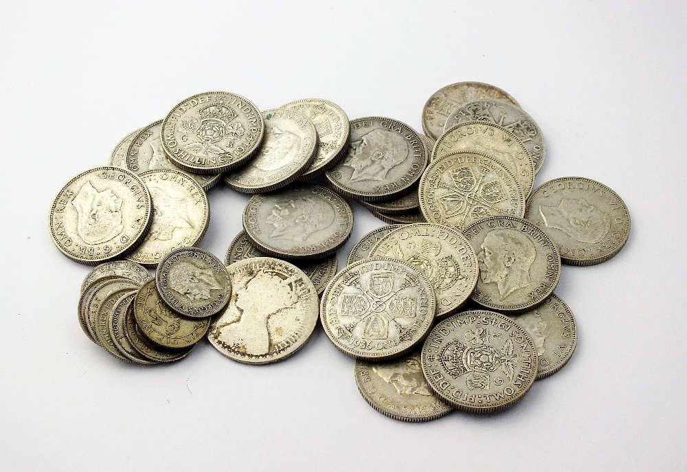 A large collection of pre 1947 silver coinage, Victoria to George VI half crowns, florins,