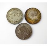 Three Victoria crowns, dated 1845, young head, ref S.