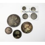 A collection of Queen Anne coinage, dated 1708, comprising; crown, 'E' below bust, Septimo edge, S.