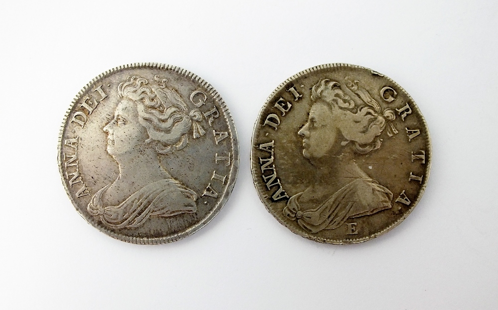 Two Queen Anne half crowns, one dated 1707, E below bust, Sexto edge, ref S.