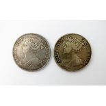 Two Queen Anne half crowns, one dated 1707, E below bust, Sexto edge, ref S.