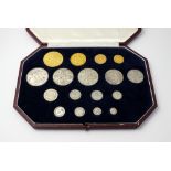 A Victoria 1887 Jubilee Head cased set, comprising £5, £2, sovereign, half-sovereign, crown,