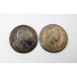 Two William III crowns, dated 1695 and 1696, together with two George III crowns,