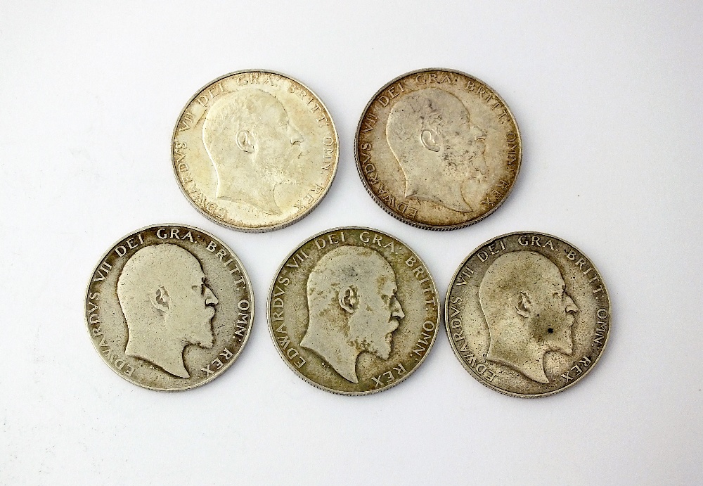 Five Edward VII half crowns, dated 1902 x 2,