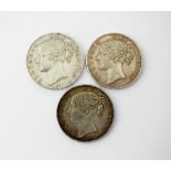 Three Victoria crowns, dated 1847, young head, ref S.