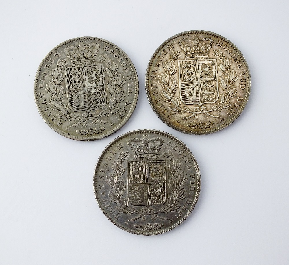 Three Victoria crowns, dated 1845, young head, ref S. - Image 2 of 2