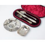 A matched cased silver christening set, comprising; spoon, knife and fork,