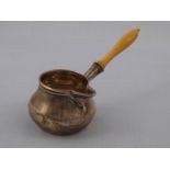 A Victorian sterling silver miniature brandy saucepan with ivory handle, the base marked Thomas,