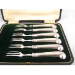 A cased set of six sterling silver handl