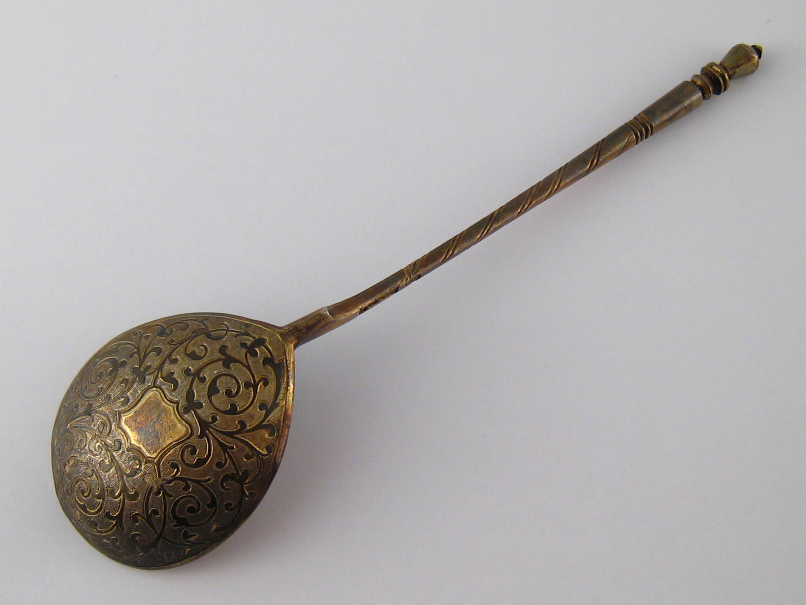 A Russian silver niello spoon , maker I.