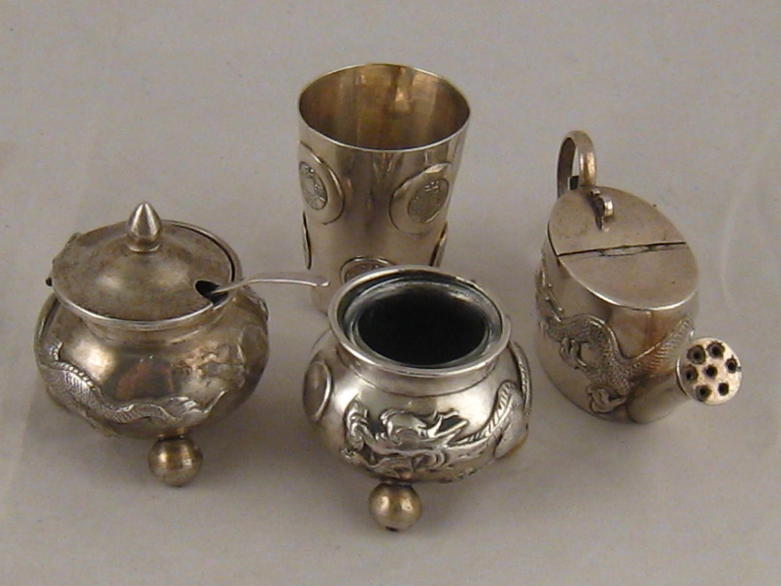 Chinese silver. A two piece cruet , Chin