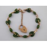 A 9 carat gold and nephrite jade bracele