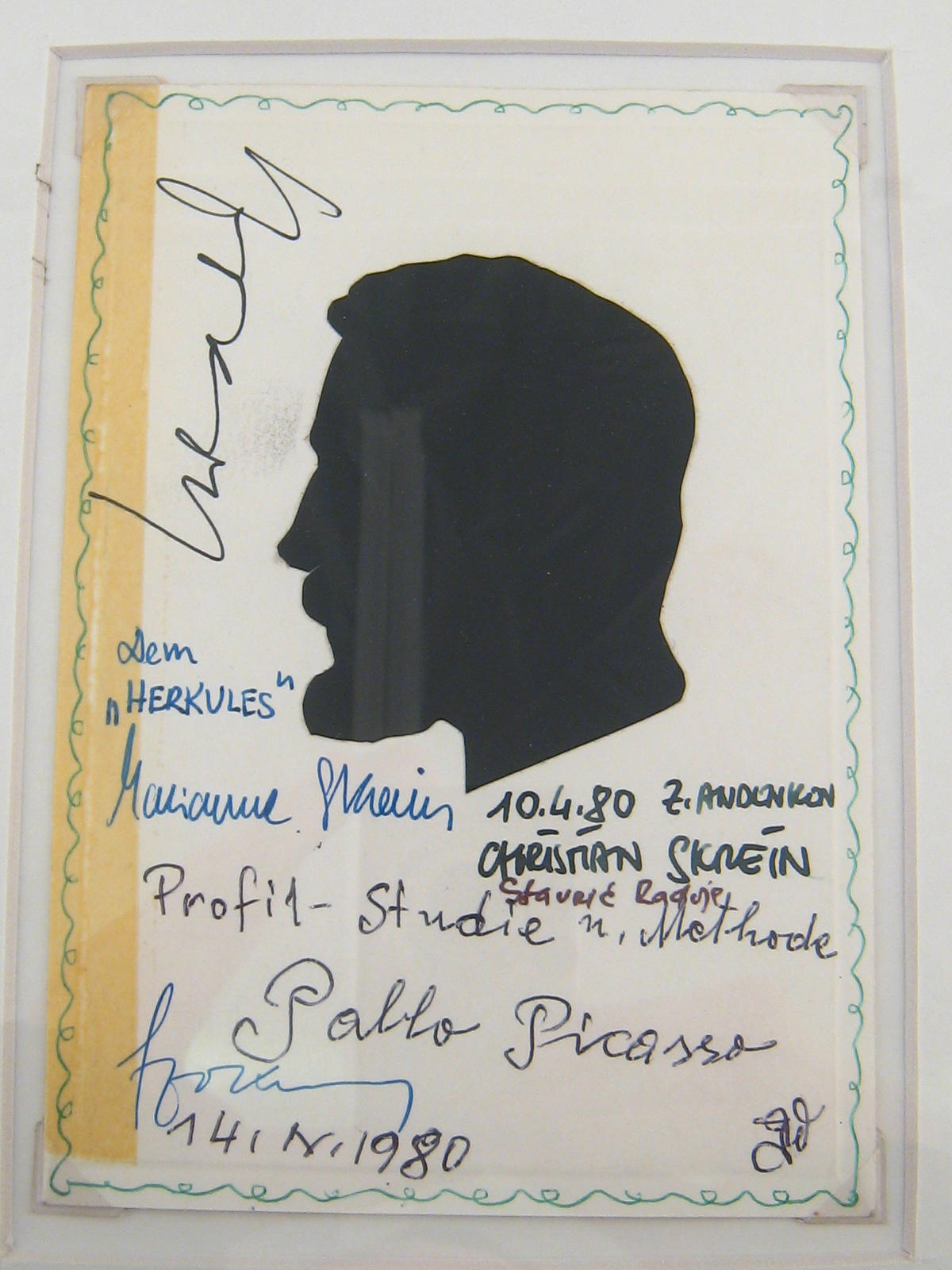 A framed silhouette marked Pablo Picasso