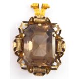 A large antique 15ct gold smoky quartz pendant, the stone measuring approx.