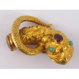 An antique high carat gold Chinese dragon, set with turquoise and garnet,