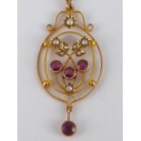 A 9 carat gold Art Nouveau pendant and chain, pendant approx 5 cm, gross weight 5.4 gms.