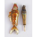 A propelling pencil in the form of an enamelled Egyptian mummy (AF) and an articulated enamelled