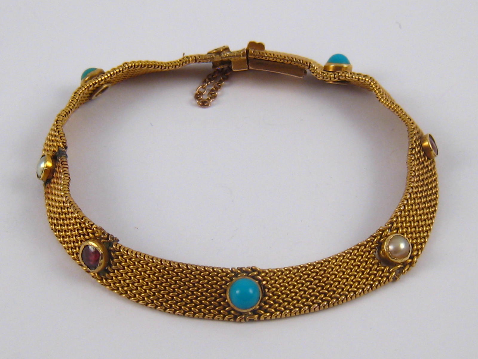 A gem set antique 15 carat gold bracelet (A/F), approx 18cm long, 17.8 gms.
