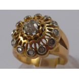 A French hallmarked 18 carat gold old cut diamond ring,