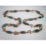 A silver and moss agate necklace, approx 94cm long, hallmarked London 1980, maker LL.