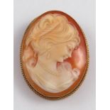 A 9 carat gold framed cameo brooch, approx 4 x 3.5cm, 10.2 gms.