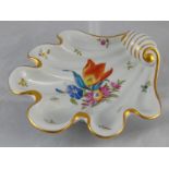A Herend ceramic shell dish decorated with flowers ,
