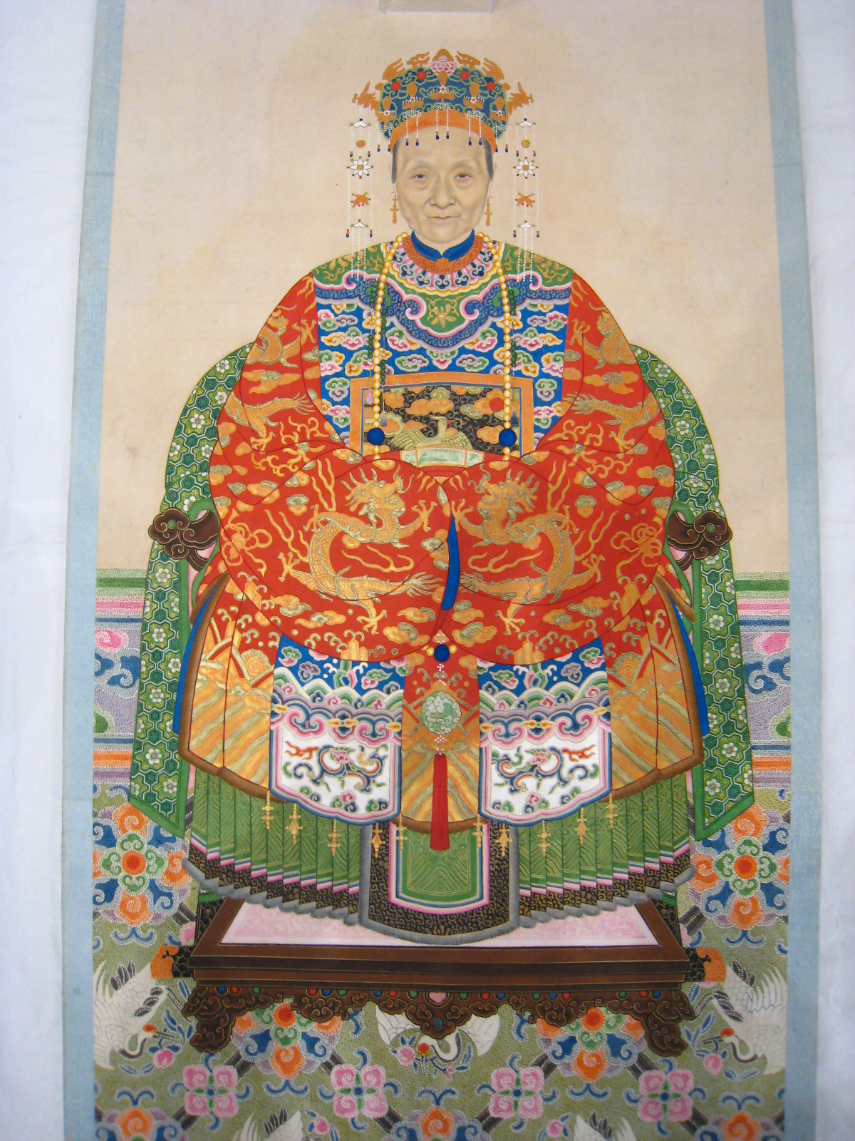 A pair of Chinese ancestral paintings. Length of each about 160cm.