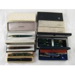 Two boxed Conway Stewart Fountain pens, one marbled green with literature,