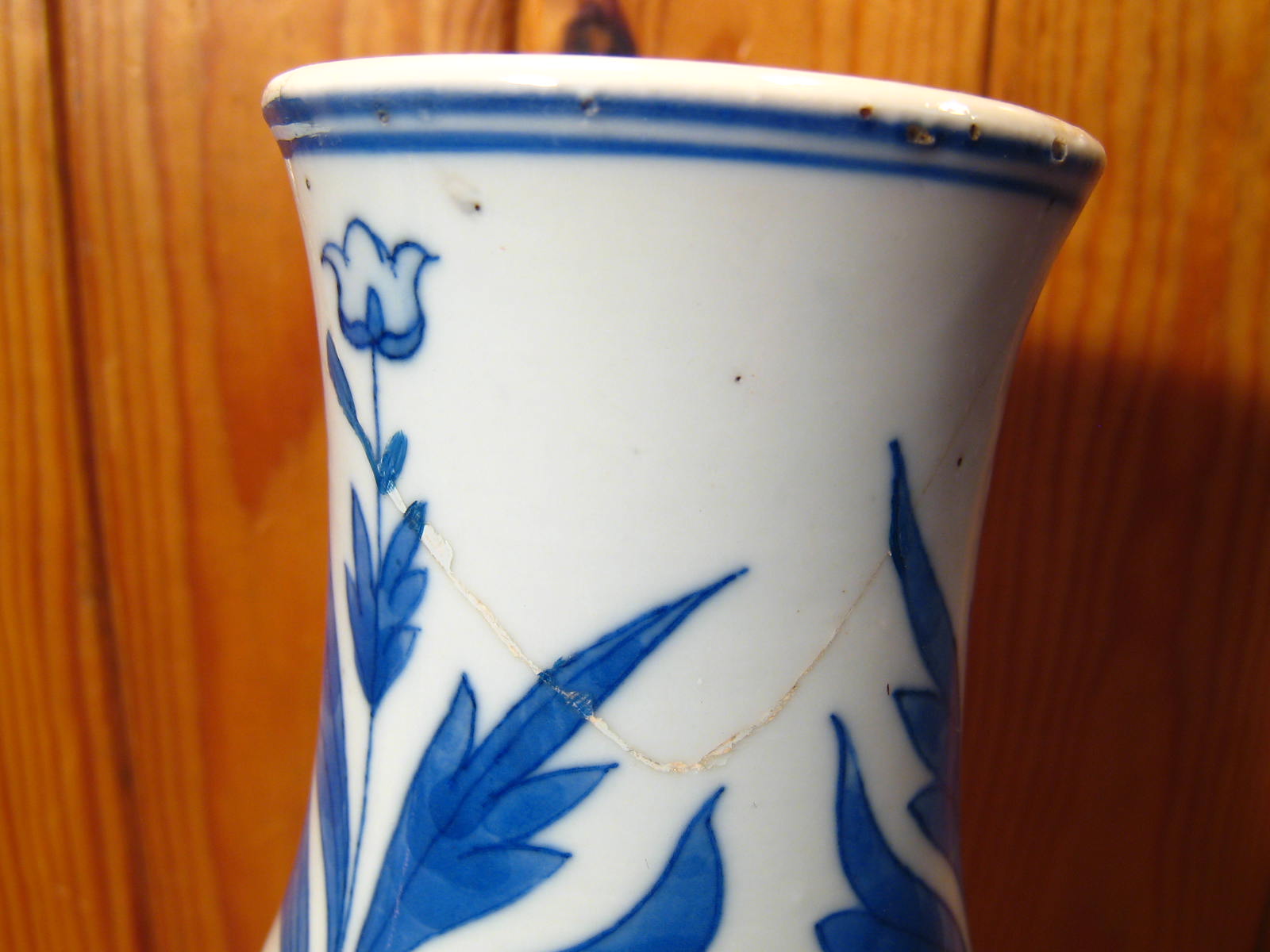 A 20th century double gourd shaped Chinese vase with landscape in blue and white. Ht.39cm. Repaired. - Image 5 of 17