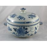 A Chinese round tureen and cover, circa 1770, decorated with flowers and birds, Repair to cover.