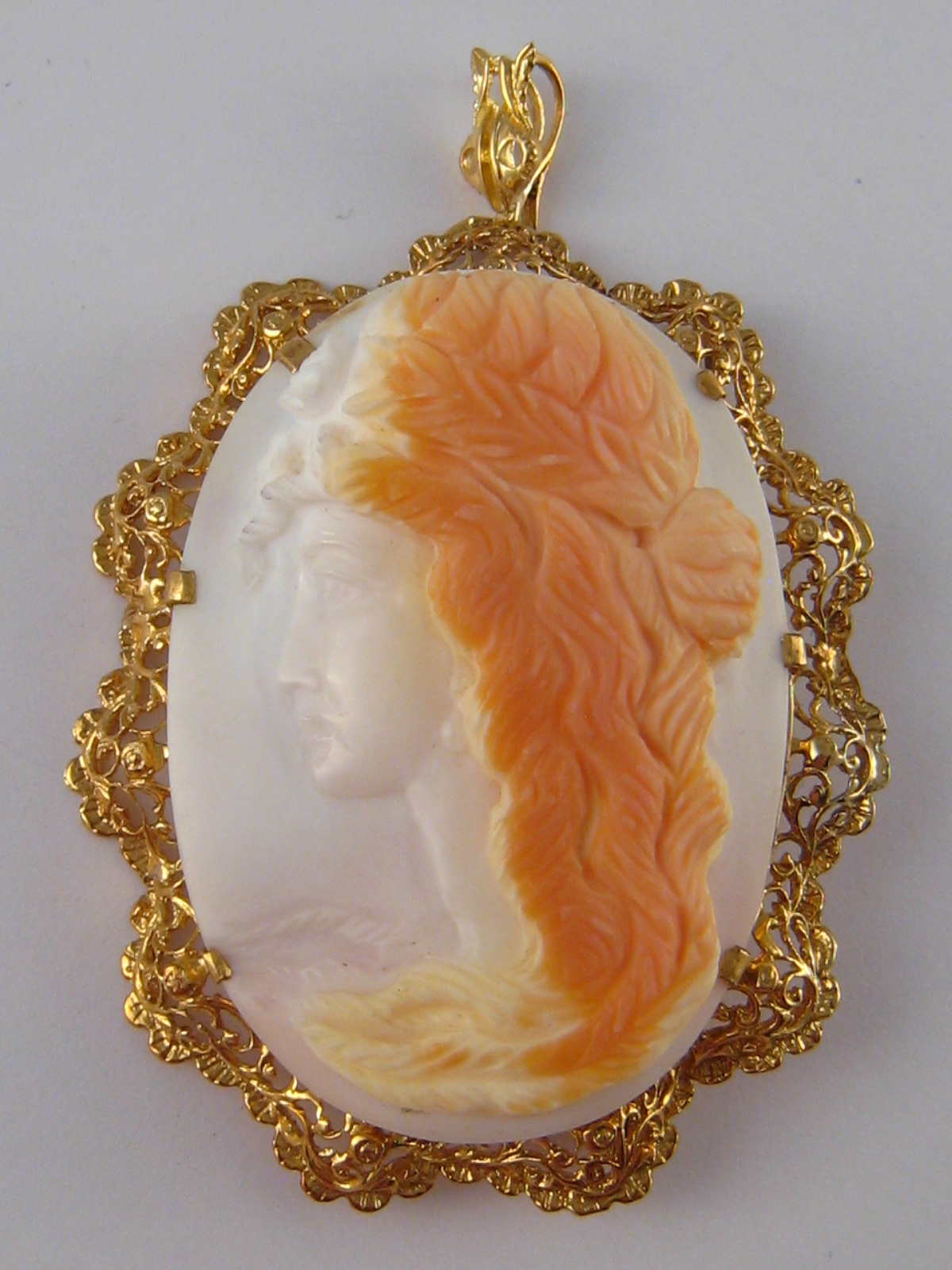 A yellow metal (tests 14 carat gold) framed cameo brooch, approx 7 x 5 cm, 24.9 gms.