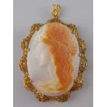 A yellow metal (tests 14 carat gold) framed cameo brooch, approx 7 x 5 cm, 24.9 gms.