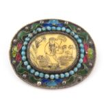 A Chinese silver and enamel brooch, approx 4 x 3.5 cm.