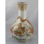 A Meji period Japanese tall necked onion shaped ceramic vase with raised moulded dragon over