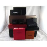 A quantity of presentation boxes including Yves Saint Laurent, Chanel, Valentino, Armani,