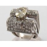 A white metal (tests platinum) Art Deco diamond ring,