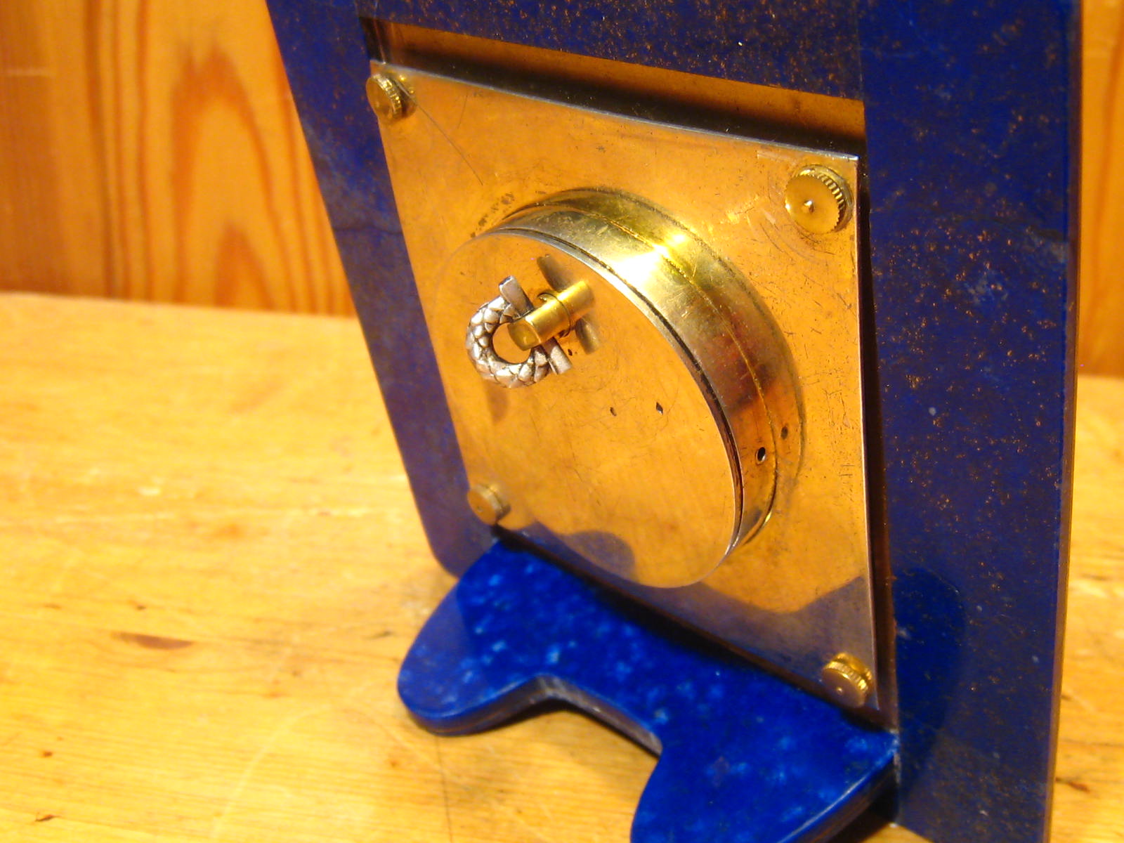 A French hallmarked silver and lapis lazuli clock, with gold, silver and enamel bezel and diamond - Image 3 of 18